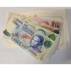 GHANA 1977 . ONE 1 - TEN 10 CEDIS BANKNOTES . SPECIMEN
